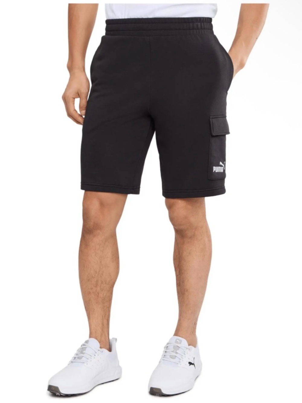 Puma Black Essentials Logo Cargo French Terry Shorts Men’s Small NWT